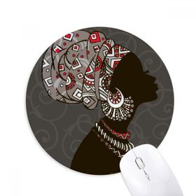 Dıythinker Afrika Siyah Kadın Aborijin Başlık Baskılı Yuvarlak Kaymaz Kauçuk Mouse Pad