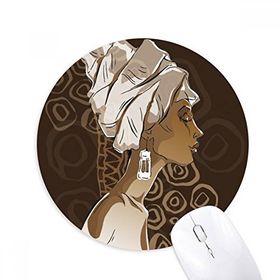 Dıythinker Afrika Siyah Kadın Aborijin Başlık Sanatı Baskılı Yuvarlak Kaymaz Kauçuk Mouse Pad