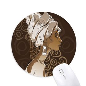 Dıythinker Afrika Siyah Kadın Aborijin Başlık Sanatı Baskılı Yuvarlak Kaymaz Kauçuk Mouse Pad