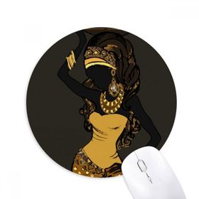 Dıythinker Afrika Siyah Kadın Aborijin Elbiseler Baskılı Yuvarlak Kaymaz Kauçuk Mouse Pad