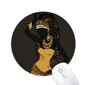 Dıythinker Afrika Siyah Kadın Aborijin Elbiseler Baskılı Yuvarlak Kaymaz Kauçuk Mouse Pad