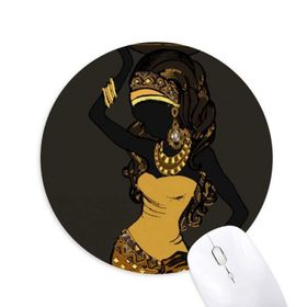 Dıythinker Afrika Siyah Kadın Aborijin Elbiseler Baskılı Yuvarlak Kaymaz Kauçuk Mouse Pad