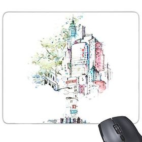 Dıythinker Ağaç Binası Çapraz Kalabalık Suluboya Resim Dikdörtgen Kaymaz Kauçuk Mouse Pad