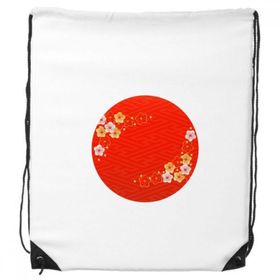 Dıythinker Altın Kırmızı Sakura Desenli Japon İpli Sırt Çantası