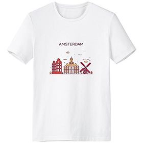 DIYthinker Amsterdam Beyaz Hollanda Düz Kent Simgesi Desenli Bisiklet Yaka Tişört