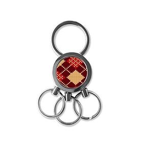 Dıythinker Ana Kahverengi Kırmızı Bej Üç Renkli Çapraz Eşkenar Dörtgen Örgü Nordik İllüstrasyon Desen Metal Anahtarlık