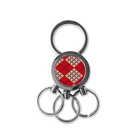 Dıythinker Ana Kahverengi Kırmızı Bej Üç Renkli Çapraz Eşkenar Dörtgen Örgü Nordik İllüstrasyon Desen Metal Anahtarlık