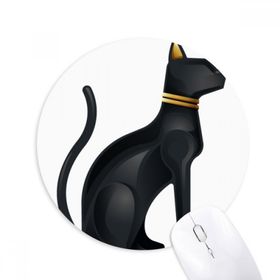 Dıythinker Antik Mısır Soyut Siyah Kedi Desenli Baskılı Yuvarlak Kaymaz Kauçuk Mouse Pad