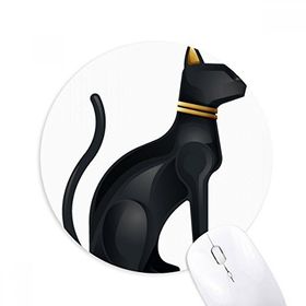 Dıythinker Antik Mısır Soyut Siyah Kedi Desenli Baskılı Yuvarlak Kaymaz Kauçuk Mouse Pad