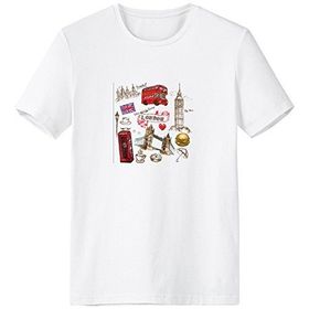 DIYthinker Aşk Beyaz Kalp Kule Otobüs Araba BK Hamburger İngiltere Simgesi Bayrak İlüstrasyon Desen Bisiklet Yaka Tişört