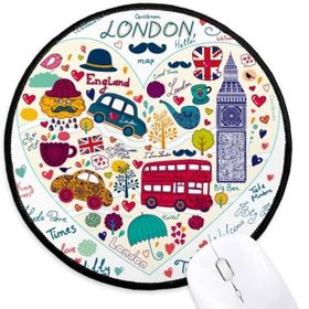 Dıythinker Aşk Kalp Big Ben Otobüs İngiltere Landmark Bayrak Yuvarlak Kaymaz Mouse Pad