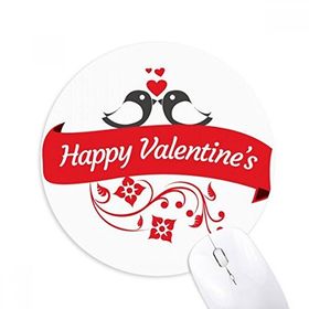 Dıythinker Aşk Kuşları Mutlu Sevgililer Günü Baskılı Yuvarlak Kaymaz Kauçuk Mouse Pad