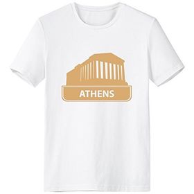DIYthinker Atina Beyaz Yunanistan Sarı Kent Simgesi Desenli Bisiklet Yaka Tişört