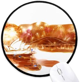 Dıythinker Avustralya Sidney Opera Binası ve Köprü Yuvarlak Kaymaz Mouse Pad