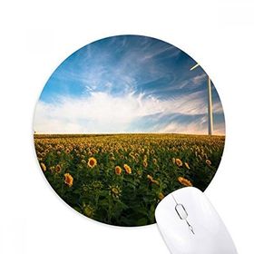 Dıythinker Ayçiçeği Bulutlar Mavi Gökyüzü Baskılı Yuvarlak Kaymaz Kauçuk Mouse Pad