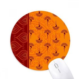 Dıythinker Baskı Tekrarı Kumaş Turuncu Renkli Sanat Baskılı Yuvarlak Kaymaz Kauçuk Mouse Pad