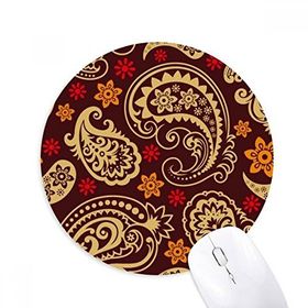 Dıythinker Baskı Tekrarlama Kumaş Kahverengi Renkli Sanat Baskılı Yuvarlak Kaymaz Kauçuk Mouse Pad