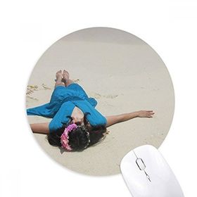Dıythinker Beach Wave Ellie Yao Beautiflu Girl Mavi Baskılı Yuvarlak Kaymaz Kauçuk Mouse Pad
