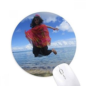 Dıythinker Beach Wave Ellie Yao Deniz Atlama Mavi Gökyüzü Baskılı Yuvarlak Kaymaz Kauçuk Mouse Pad