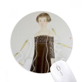 Dıythinker Beauty Egrets Çin Stili Suluboya Baskılı Yuvarlak Kaymaz Kauçuk Mouse Pad