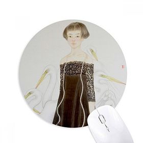 Dıythinker Beauty Egrets Çin Stili Suluboya Baskılı Yuvarlak Kaymaz Kauçuk Mouse Pad