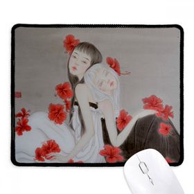 Dıythinker Beauty Kırmızı Çiçek Çin Stili Suluboya Kaymaz Siyah Başlıklı Kenarlar