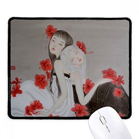 Dıythinker Beauty Kırmızı Çiçek Çin Stili Suluboya Kaymaz Siyah Başlıklı Kenarlar