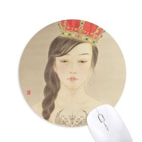 Dıythinker Beauty Royal Crown Çin Suluboya Baskılı Yuvarlak Kaymaz Kauçuk Mouse Pad