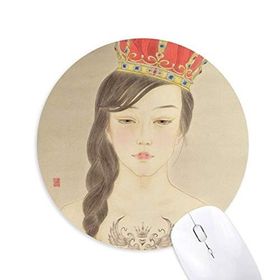 Dıythinker Beauty Royal Crown Çin Suluboya Baskılı Yuvarlak Kaymaz Kauçuk Mouse Pad