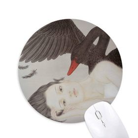 Dıythinker Beauty Siyah Kuğu Çin Stili Suluboya Baskılı Yuvarlak Kaymaz Kauçuk Mouse Pad