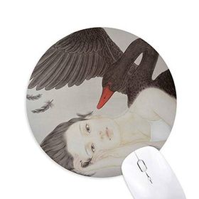 Dıythinker Beauty Siyah Kuğu Çin Stili Suluboya Baskılı Yuvarlak Kaymaz Kauçuk Mouse Pad
