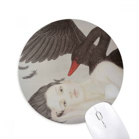 Dıythinker Beauty Siyah Kuğu Çin Stili Suluboya Baskılı Yuvarlak Kaymaz Kauçuk Mouse Pad