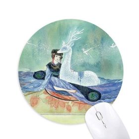 Dıythinker Beyaz Geyik Çin Antik İllüstratör Baskılı Yuvarlak Kaymaz Kauçuk Mouse Pad