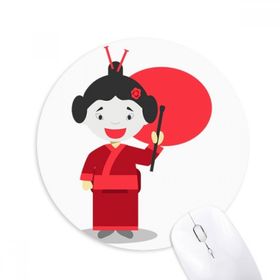 Dıythinker Beyaz Kırmızı Japon Çizgi Film Baskılı Yuvarlak Kaymaz Kauçuk Mouse Pad