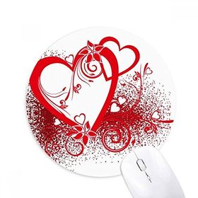Dıythinker Beyaz Kırmızı Kalpler Çiçekler Sevgililer Günü Baskılı Yuvarlak Kaymaz Kauçuk Mouse Pad