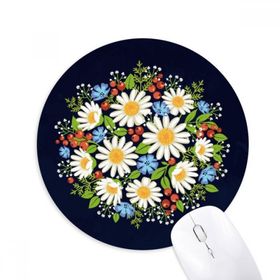 Dıythinker Beyaz Krizantem Yaprakları Meyve Çiçek Baskılı Yuvarlak Kaymaz Kauçuk Mouse Pad