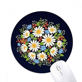 Dıythinker Beyaz Krizantem Yaprakları Meyve Çiçek Baskılı Yuvarlak Kaymaz Kauçuk Mouse Pad