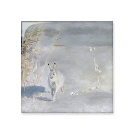 Dıythinker Beyaz Küçük Tavşan Kış Yağlıboya Tablo 15x15 cm Seramik Karo