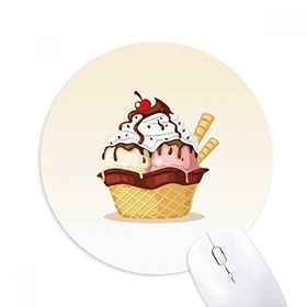 Dıythinker Biscuits Kiraz Çikolata Dondurma Baskılı Yuvarlak Kaymaz Kauçuk Mouse Pad