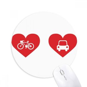 Dıythinker Bisiklet Araba Kırmızı Kalp Desenli Baskılı Yuvarlak Kaymaz Kauçuk Mouse Pad
