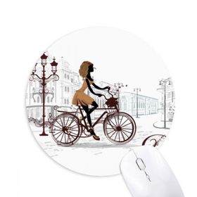 Dıythinker Bisiklet Kadın Fransa İllüstrasyon Desen Baskılı Yuvarlak Kaymaz Kauçuk Mouse Pad