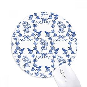 Dıythinker Bitki Yaprağı Mavi Beyaz Sembol Baskılı Yuvarlak Kaymaz Kauçuk Mouse Pad