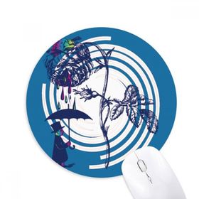 Dıythinker Bitki Yaprakları Gül Şemsiye Şapka Çiçek Baskılı Yuvarlak Kaymaz Kauçuk Mouse Pad