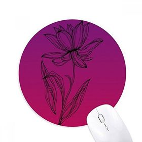 Dıythinker Black Line Lotus Çiçek Bitki Çiçek Baskılı Yuvarlak Kaymaz Kauçuk Mouse Pad