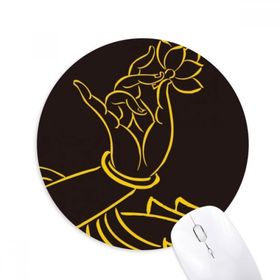 Dıythinker Budizm Budist El Nilüfer Basit Desen Baskılı Yuvarlak Kaymaz Kauçuk Mouse Pad