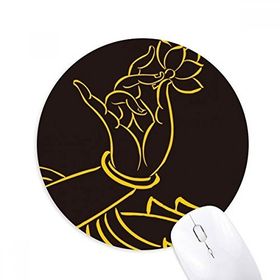 Dıythinker Budizm Budist El Nilüfer Basit Desen Baskılı Yuvarlak Kaymaz Kauçuk Mouse Pad