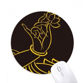 Dıythinker Budizm Budist El Nilüfer Basit Desen Baskılı Yuvarlak Kaymaz Kauçuk Mouse Pad