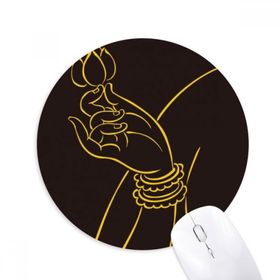 Dıythinker Budizm Din Siyah Sarı El Lotus Baskılı Yuvarlak Kaymaz Kauçuk Mouse Pad