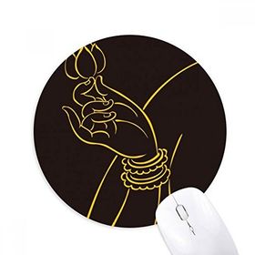 Dıythinker Budizm Din Siyah Sarı El Lotus Baskılı Yuvarlak Kaymaz Kauçuk Mouse Pad