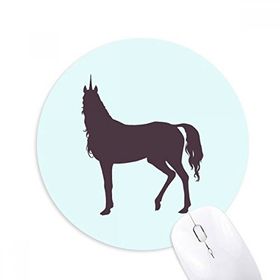 Dıythinker Bükümlü Duruş Siyah Siluet Tek Boynuzlu At Baskılı Yuvarlak Kaymaz Kauçuk Mouse Pad